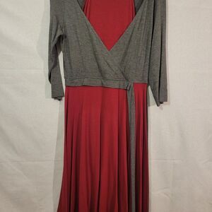 Anthropologie Bailey 44 Colorblock Wrap Dress Gray Red Rayon Spandex Small
